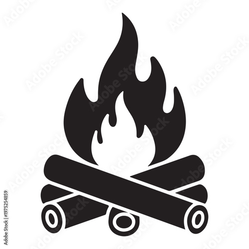 Campfire Icon Bonfire Camping Bon Camp Wood Fire Flames Burn Vector Black White Silhouette Symbol Sign Graphic Clipart Artwork Illustration Pictogram