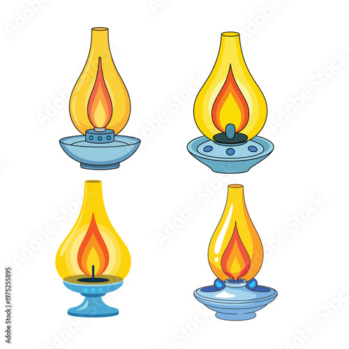 Classic Antique Lantern Flame Cartoon Vector Icon For Home Lighting Design