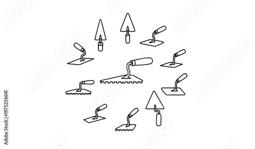 collection of trowels and spreaders in a circular pattern