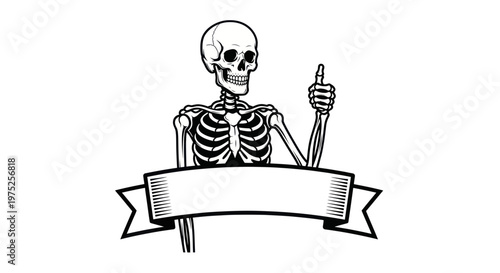 Skeleton Giving Thumbs Up with Banner