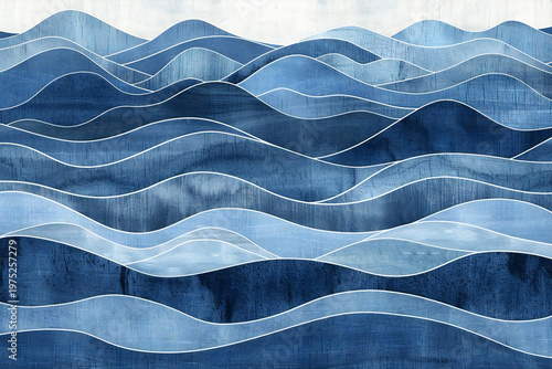 和モダンな波の抽象背景　藍色の水彩グラデーションと波紋ライン