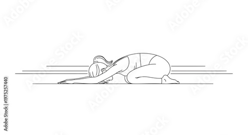 Woman practicing yoga child's pose on mat, stretching and relaxing