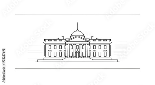 White House Facade Outline Drawing - Iconic Presidential Building