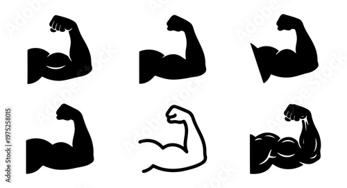 Muscle arm biceps flex vector illustration set for fitness strength and bodybuilding design