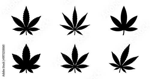 Cannabis marijuana hemp leaf vector silhouette set for medical and recreational use graphic design
