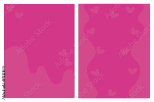 set de dos fondos en vertical color rosa con formas irregulares y corazones en tono rosa 