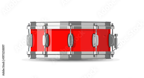 Red Snare Drum Isolated on White Background, Musical Instrument