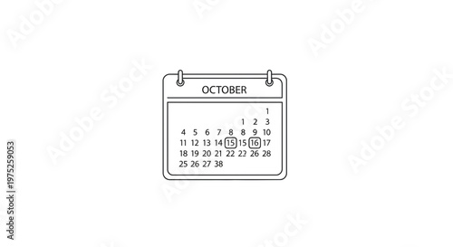 October Calendar Page with Highlighted Dates - Planning, Scheduling, Time Management Concept
