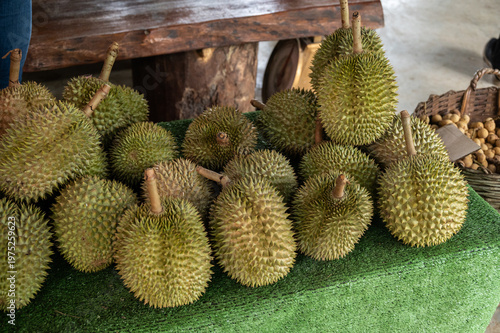 Durians selling in local market in Thailand. Durian is the 