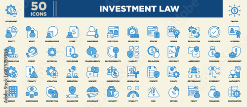 Investment Law Icon Sheet Blue White