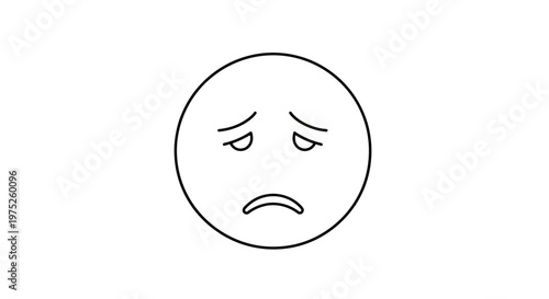 Sad Face Emoji Outline - Unhappy Emotion, Disappointment, Negative Feeling Icon