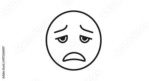 Sad Face Emoji Icon, Disappointment Emotion, Negative Feeling, Simple Line Art