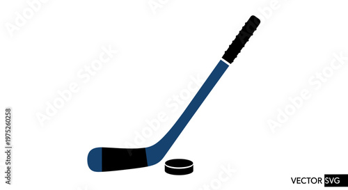 Ice Hockey Stick and Puck Icon - Clean Vector Illustration on White Background