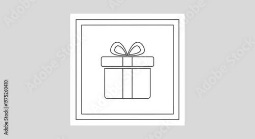 Simple Line Art Gift Box Icon with Ribbon Bow - Minimalist Celebration and Surprise Symbol