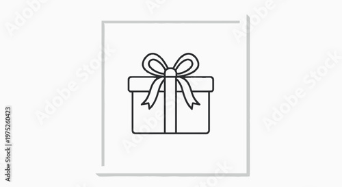 Simple Line Art Gift Box with Ribbon and Bow Icon