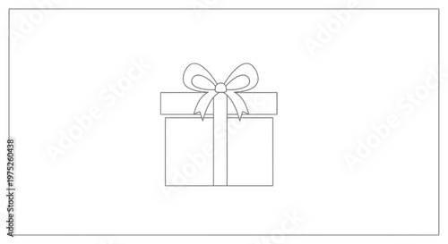 Simple Line Art Gift Box with Ribbon Bow, Minimalist Icon, Celebration Present