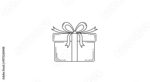 Simple Line Art Gift Box with Ribbon Bow, Minimalist Present Icon, Celebration Surprise