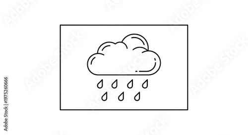 Simple Line Art Icon of a Rainy Cloud with Droplets