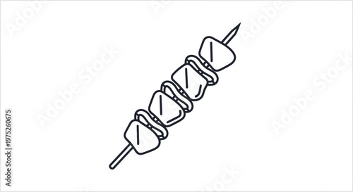 Simple Line Art Icon of a Skewer with Five Meat Cubes