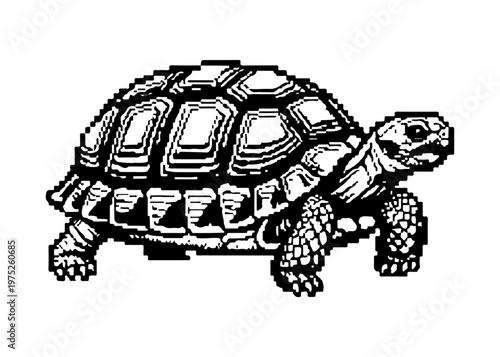 Pixelated tortoise illustration isolated on white background.