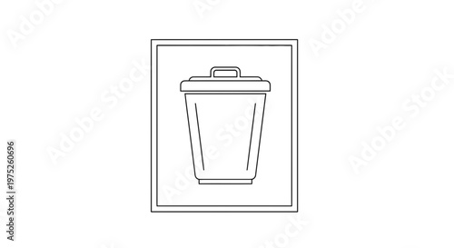 Simple Line Art Icon of a Trash Can in a Square Frame