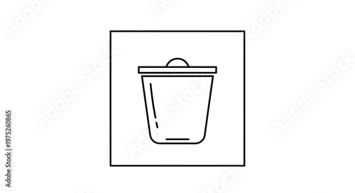 Simple Line Art Icon of a Trash Can with Lid, Clean Design