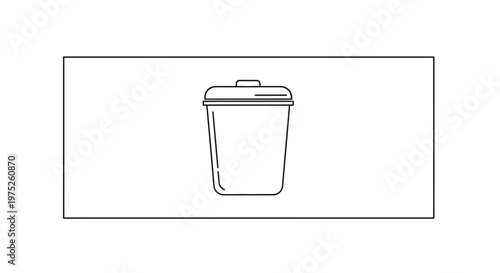 Simple Line Art Icon of a Trash Can with Lid