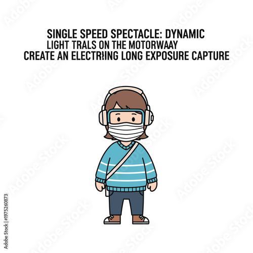 Cartoon Person Wearing Face Mask Goggles and Headphones Vector