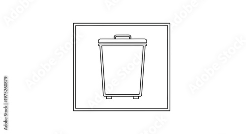 Simple Line Art Icon of a Trash Can with Lid, Representing Waste and Recycling