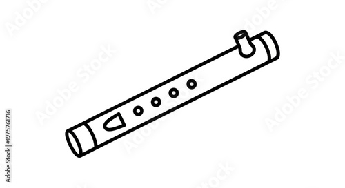 Simple Line Drawing of a Tin Whistle Flute, Musical Instrument Icon