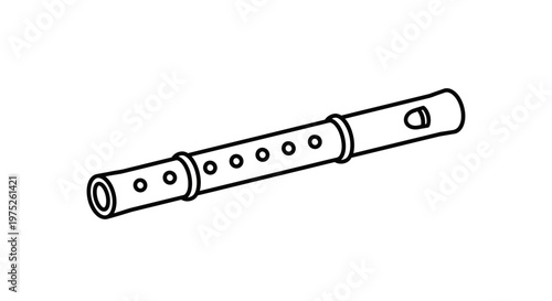 Simple Line Drawing of a Wooden Recorder Flute with Holes