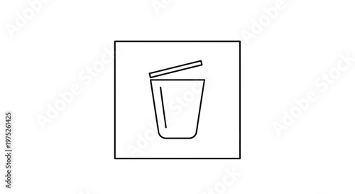 Simple Line Icon of a Trash Can with Lid Ajar, Isolated on White Background