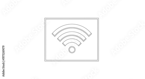 Simple outline wifi symbol inside a rectangular frame, clean design, technology concept