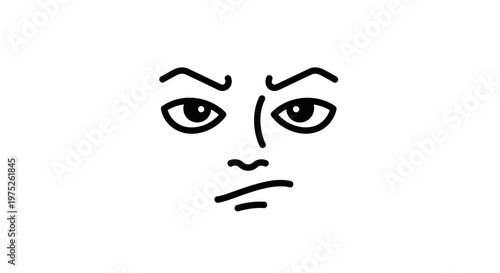 Skeptical Face Drawing, Suspicious Eyes, Displeased Expression, Minimalist Line Art