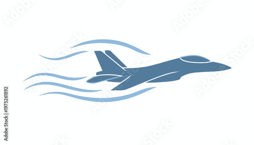 Speeding Jet Fighter Icon with Blue Air Waves