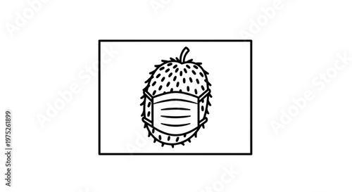 Soursop Fruit Wearing a Medical Face Mask - Line Art Illustration