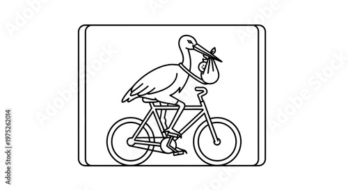 Stork Riding Bicycle Delivering Baby Bundle Icon