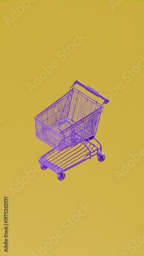 purple ecommerce shopping trolley on yellow background