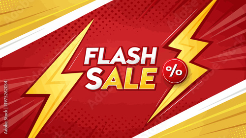 A vibrant vector graphic illustration of a flash sale promotion with lightning bolts