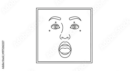 Surprised Face in a Square Frame, Open Mouth, Wide Eyes, Expressive Emotion