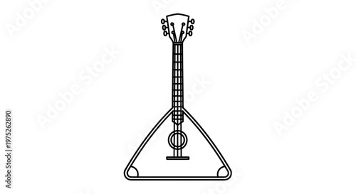 Traditional Balalaika Icon, Russian Folk String Instrument, Outline Vector Illustration