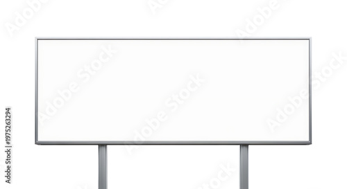 A large blank billboard stands prominently on two metal poles in an empty urban landscape.