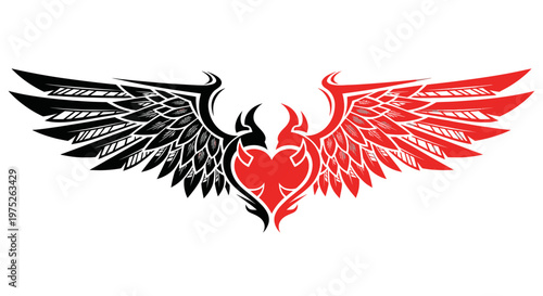 Black and Red Angelic and Demonic Heart Wings Symbol
