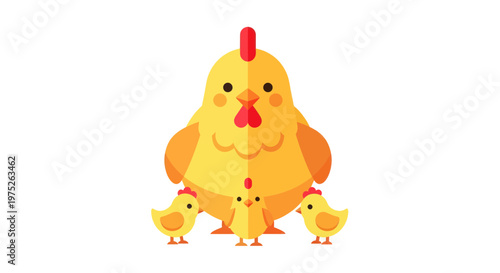 Cute Cartoon Chicken Family: Mother Hen and Chicks