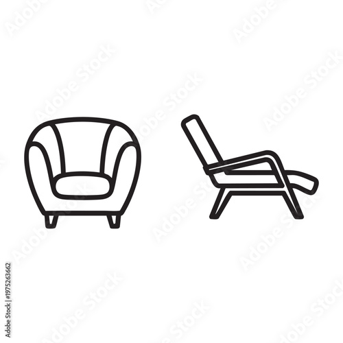 Minimalist line drawings of two distinct seating chairs