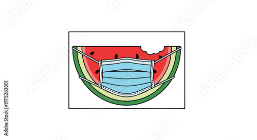 Watermelon Slice Wearing Face Mask, Bitten, Summer Protection Concept