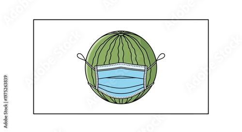 Watermelon Wearing Face Mask - Protection Against Virus, Health Safety Concept