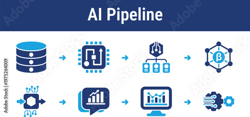 Structured pipeline showing how data flows through processing, modeling, and prediction stages. Suitable for machine learning systems, analytics tools, and automation platforms