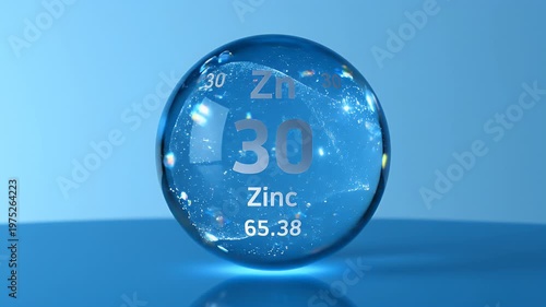 Blue Zinc Sphere Demonstrates Elemental Chemistry and Atomic Structure.