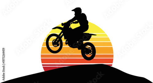 Motocross rider silhouette jumping over sunset with colorful stripes
